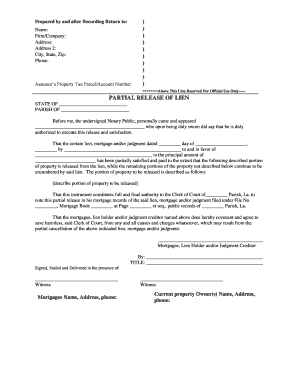 Louisiana Partial Release of Property from Mortgage by Individual Holder  Form
