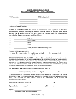Massachusetts 14 Day Notice to Pay Rent or Lease Terminated for Nonresidential or Commercial Property  Form