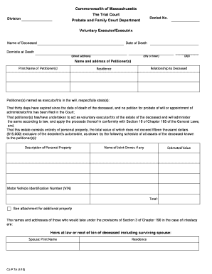 File a Voluntary Administration for an EstateMass Gov  Form