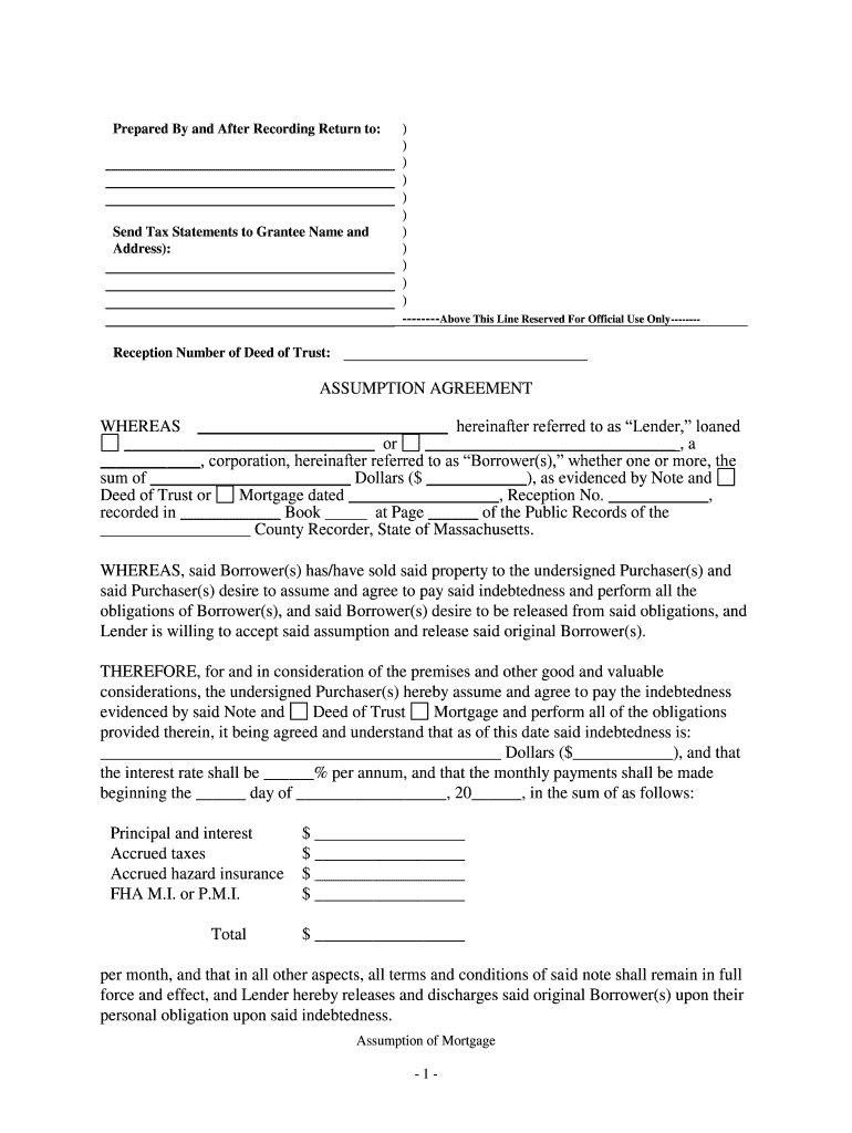 Assumption Agreement of Mortgage  Form