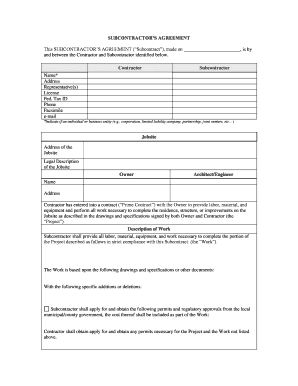 Subcontractors Agreement Contract  Form