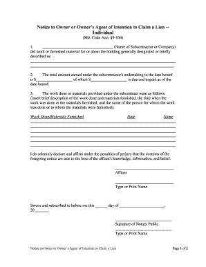 Maryland Notice Lien  Form