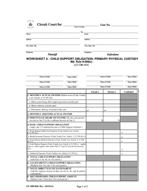 Maryland Child Support Guidelines Worksheet a  Form