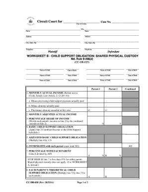Maryland Child Support Guidelines Worksheet B  Form