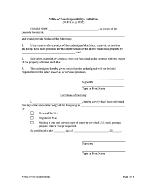 Maine Notice of Nonresponsibility Individual  Form