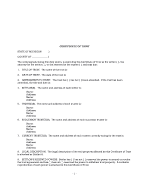 Michigan Certificate of Trust  Form