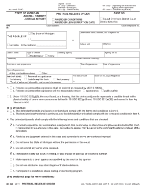 MC 240, Pretrial Release Order Michigan Courts State of Michigan  Form