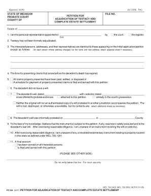 PC 593, Petition for Complete Estate Settlement Michigan Courts  Form