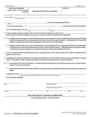 Fillable Online RELEASE of CHILD by GUARDIAN Fax Email Print  Form