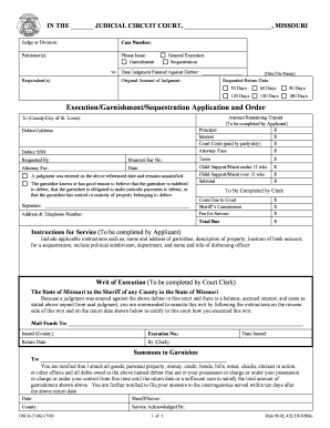 Execution Application and Order 16th Circuit Court of Jackson  Form