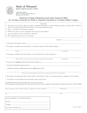 Missouri Missouri Change of Registered Agent  Form