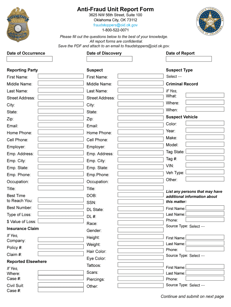 Anti Fraud Unit Report Form