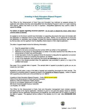  Investing in Early Educators Stipend Program Appeals Process 2018-2024