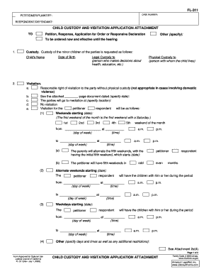 FL 311 CHILD CUSTODY and VISITATION APPLICATION ATTACHMENT FL 311 CHILD CUSTODY and VISITATION APPLICATION ATTACHMENT  Form