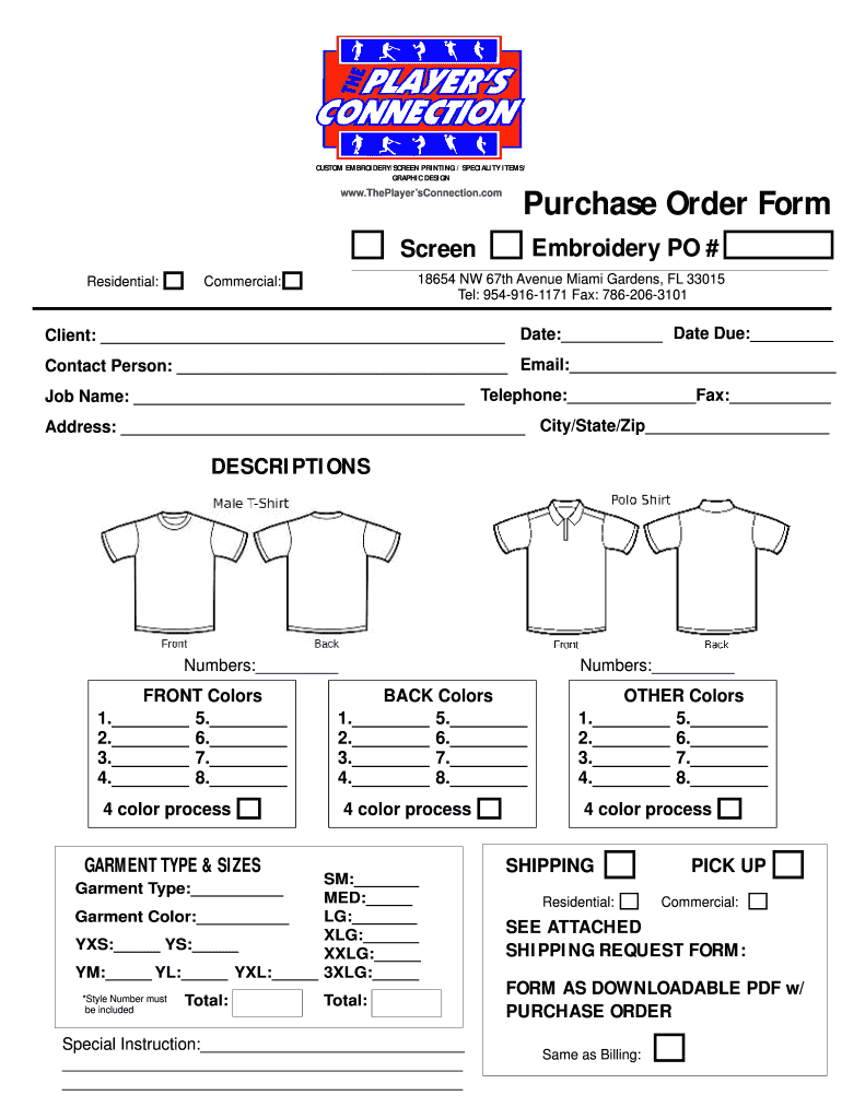 Embroidery Order Form Template