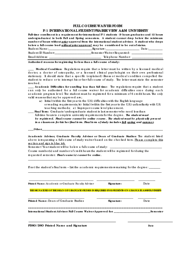 F 1 FULL COURSE WAIVER  Form