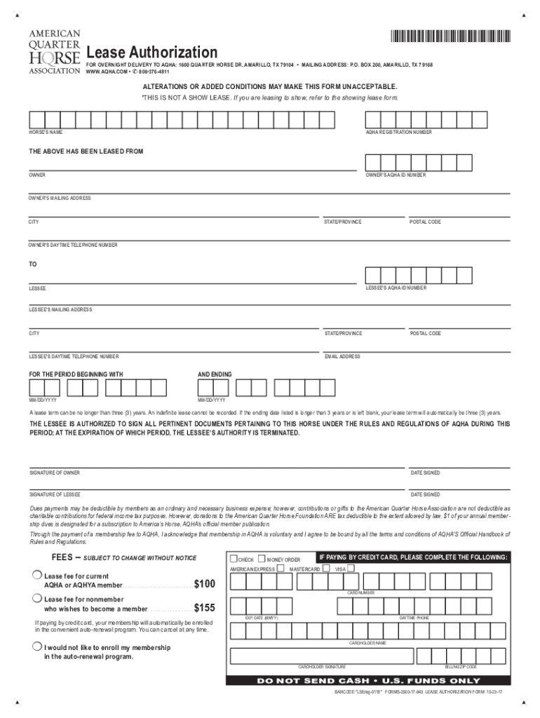 Aqha Lease Form