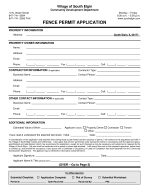 Fence Permit Application Village of South Elgin, Illinois  Form