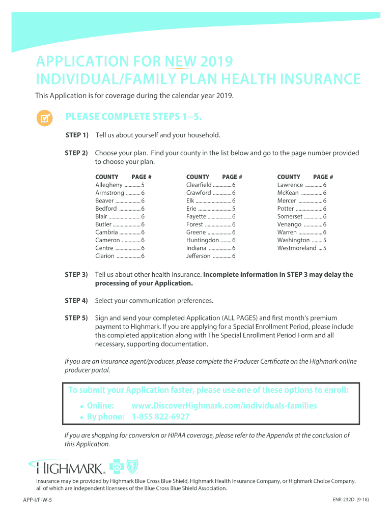  APPLICATION for NEW INDIVIDUAL 2019-2024