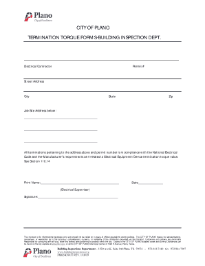 City of Plano Termination Torque Forms Building