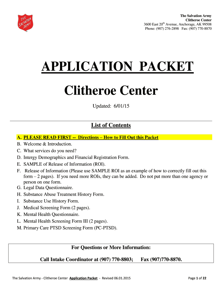 APPLICATION PACKET Clitheroe Center Recover Alaska  Form
