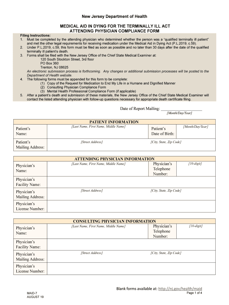 New Jersey Department of Health MEDICAL AID in DYING NJ Gov  Form