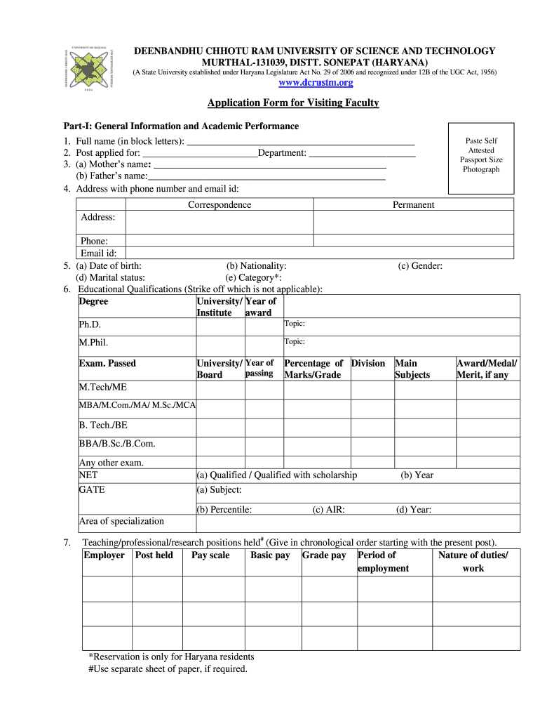 Dcrust Visiting Faculty  Form