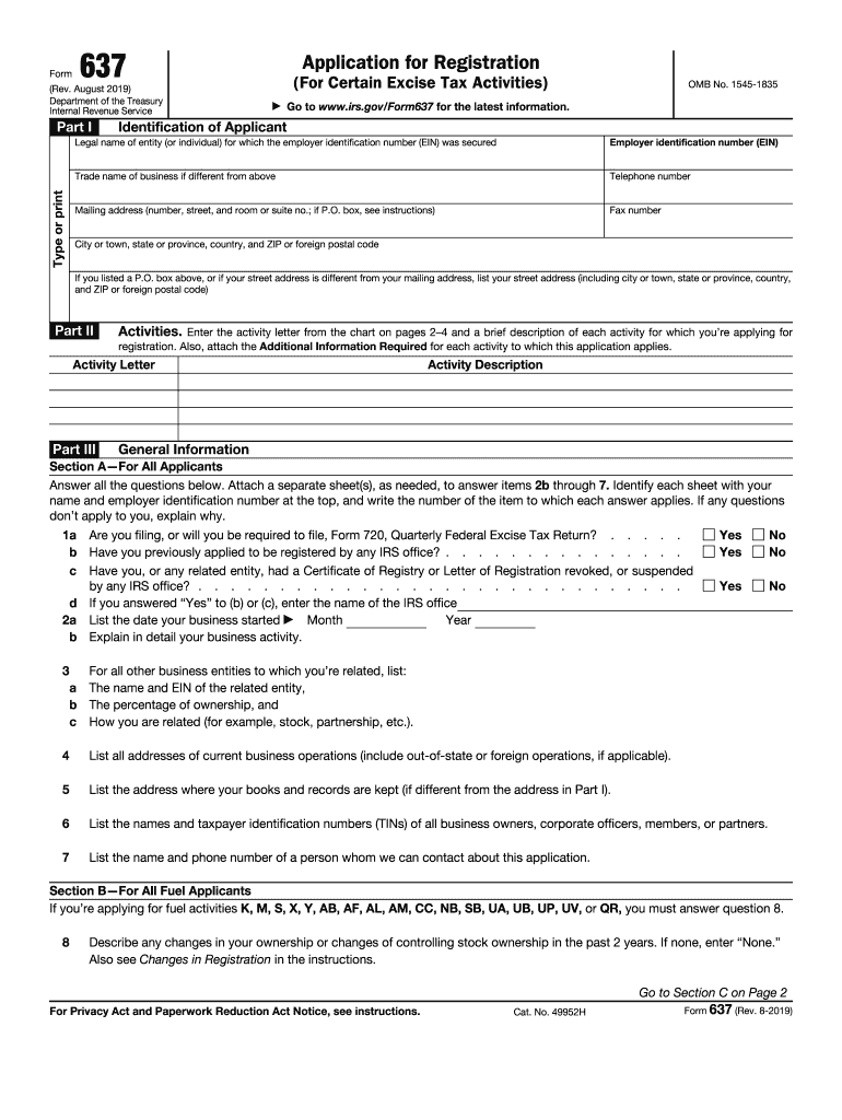  Form 637 Instructions 2019