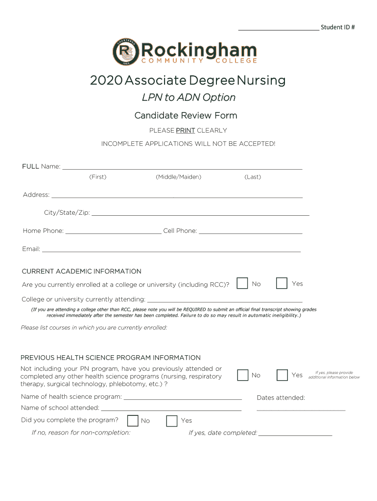 Get and Sign Fall Associate Degree Nursing LPN to ADN Option Admissions  Form