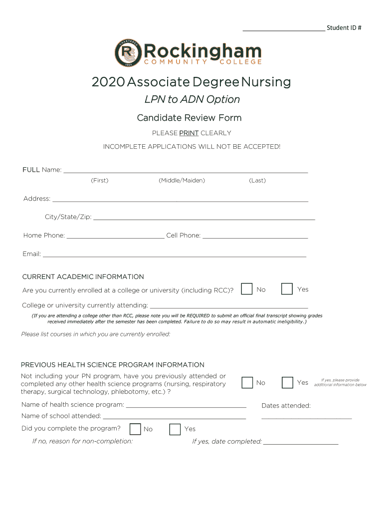 Fall Associate Degree Nursing LPN to ADN Option Admissions  Form