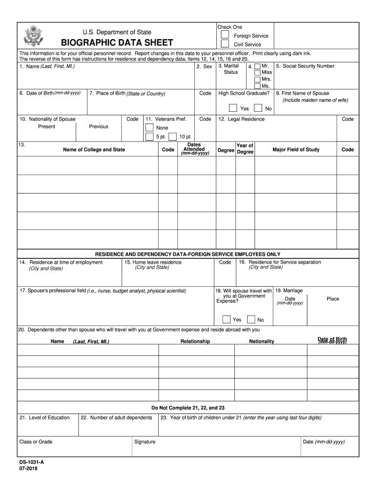  Biographic Data 2019-2024