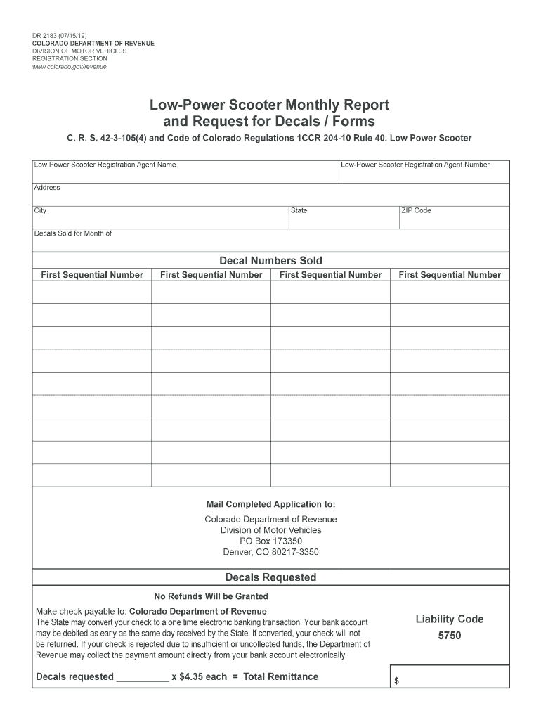  Low Power Scooter Monthly Report and Request for Colorado Gov 2019