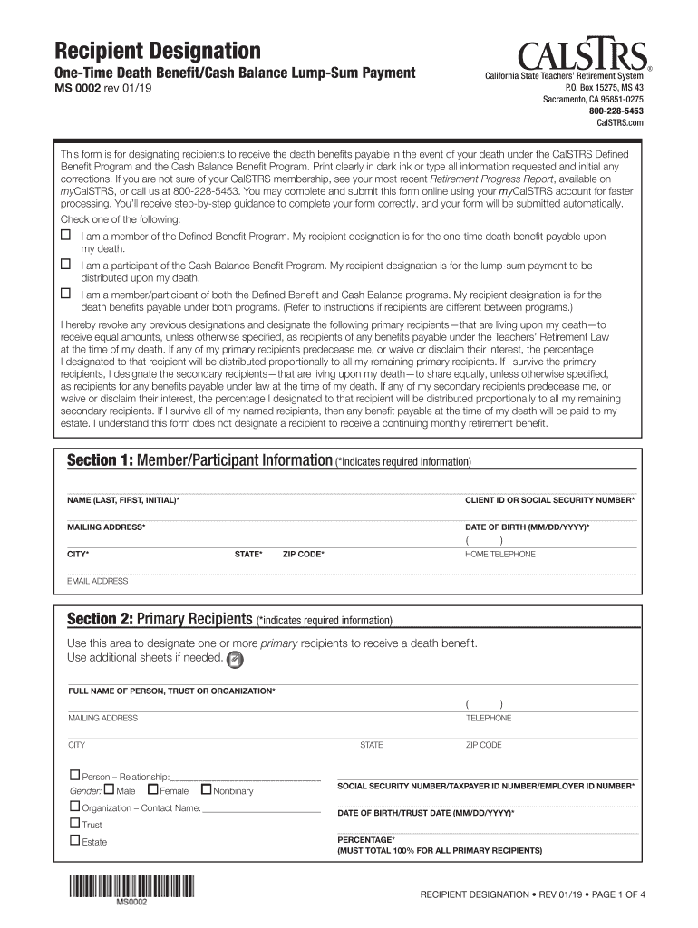 Recipient Designation Form Recipient Designation Form 2019