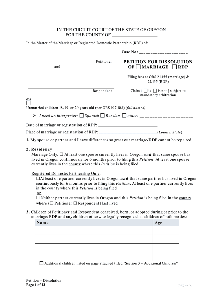  in the Circuit Court of the State of Oregon for the County of Petition for 2019-2024