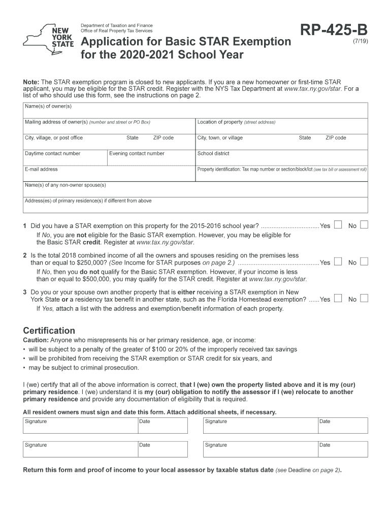 Basic Star Exemption  Form