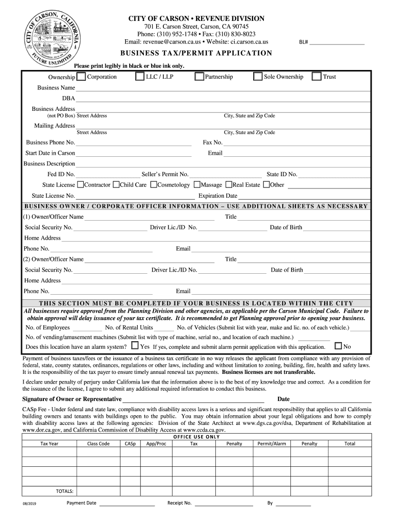 City of Carson Business License  Form