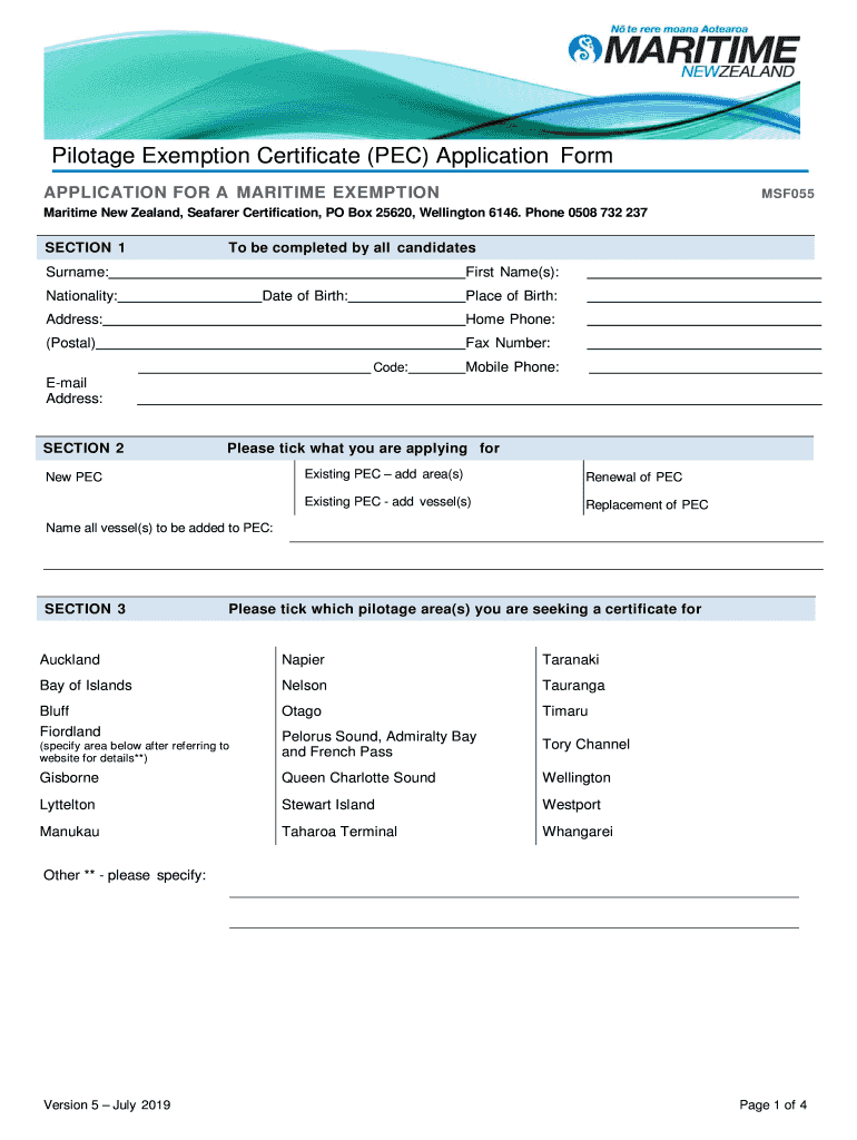  Pilotage Exemption Certificate 2019-2024