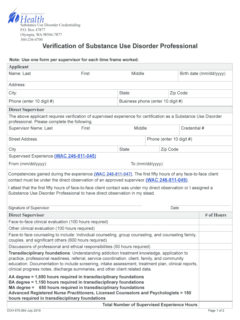 Substance Use Disorder Credentialing  Form