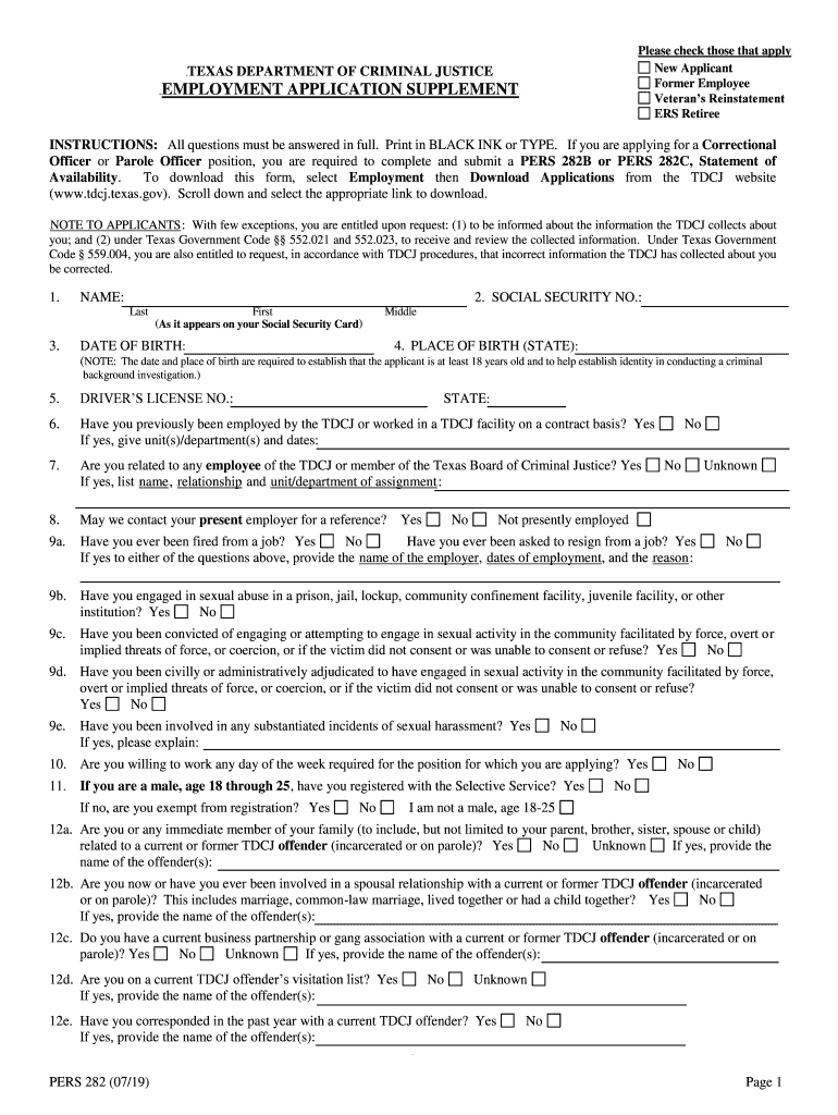  Officer or Parole Officer Position, You Are Required to Complete and Submit a PERS 282B or PERS 282C, Statement of 2019