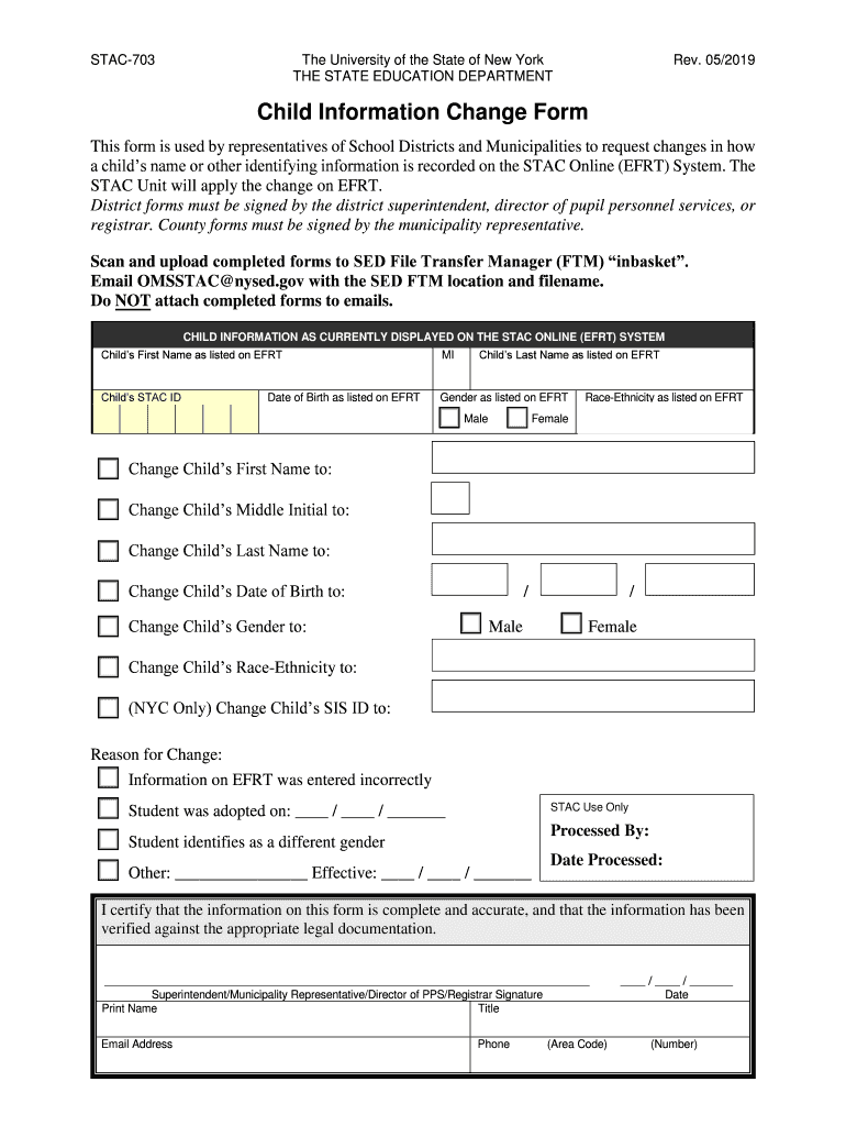  Child Information Change Form STAC 703 2019