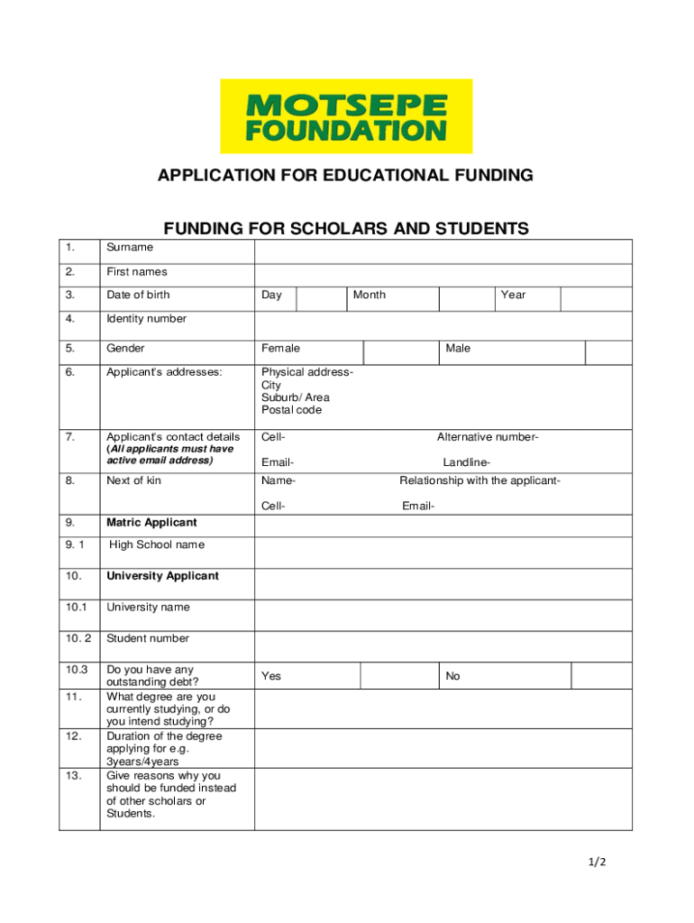  APPLICATION for EDUCATIONAL FUNDING for SCHOLARS a 2019-2024