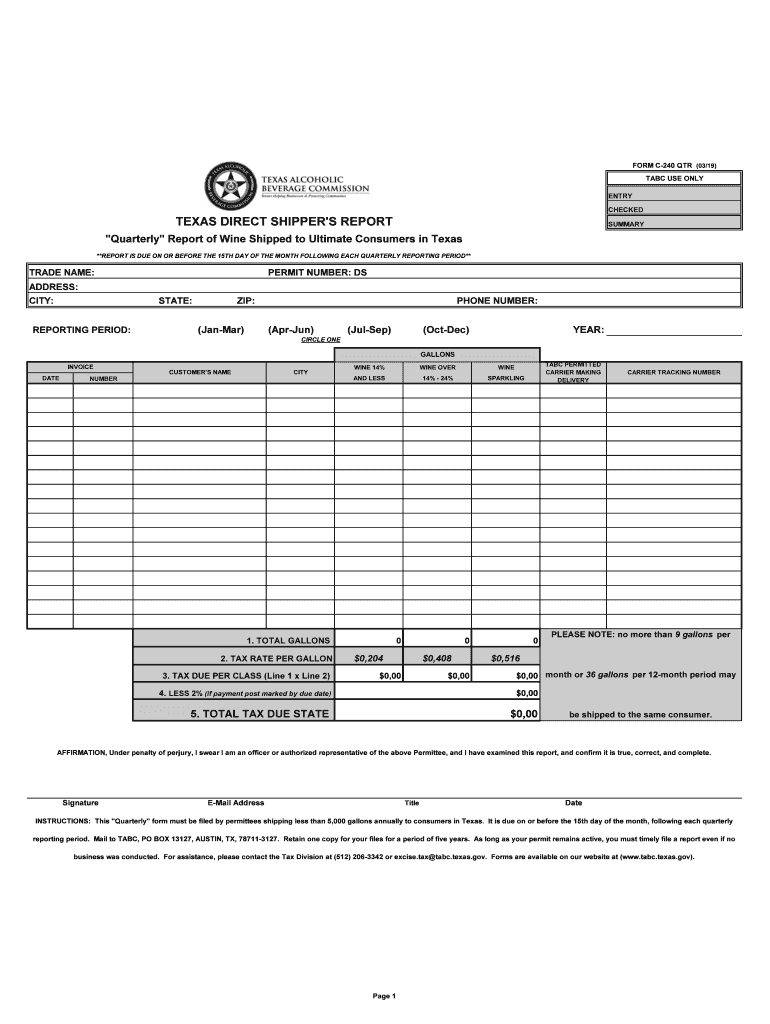 Get and Sign TX C 240 QTR 2019-2022 Form
