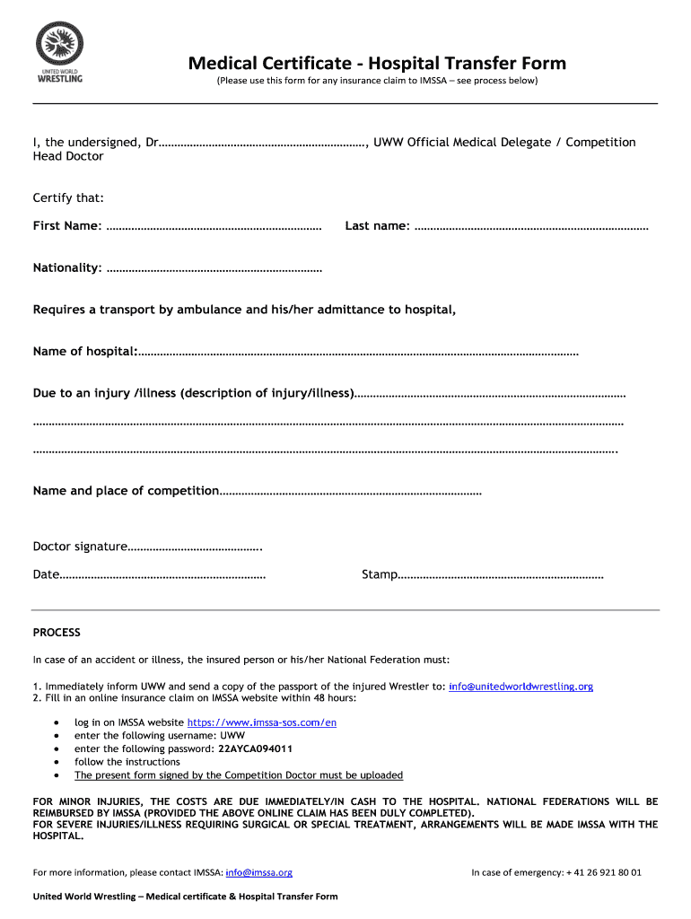Medical Certificate for Transfer  Form