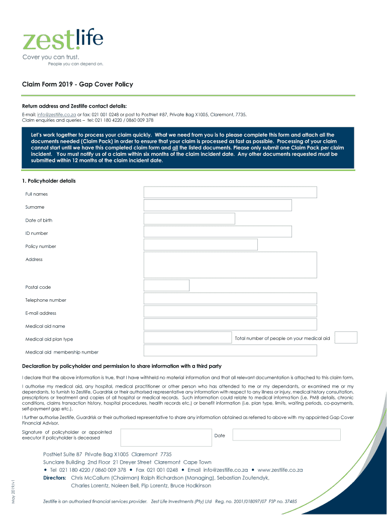 Zest Life Claim Form