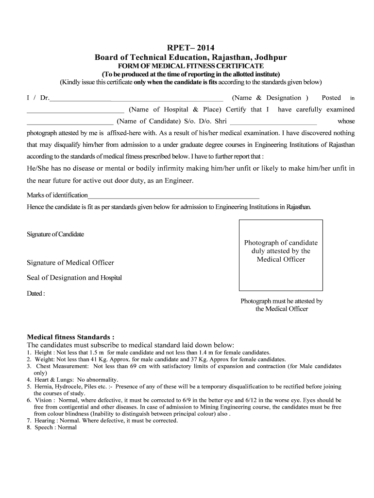 Reap Medical Certificate  Form