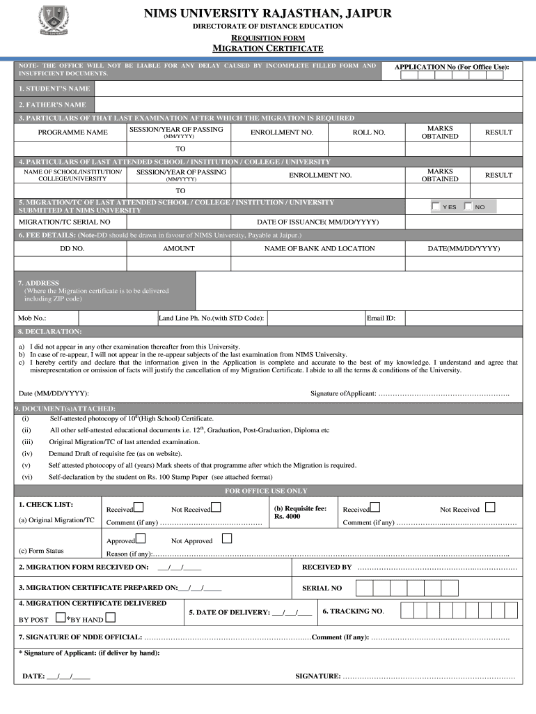 NIMS UNIVERSITY RAJASTHAN, JAIPUR  Form