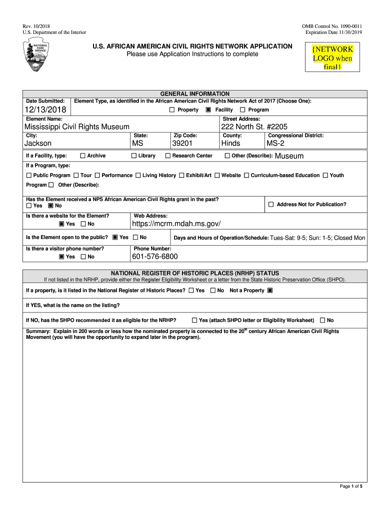 AACRN Application Form National Park Service