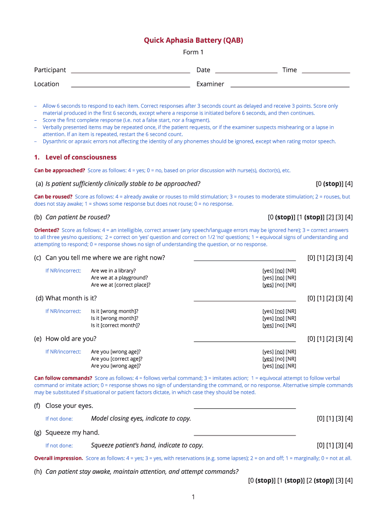 Quick Aphasia Battery Scoring  Form