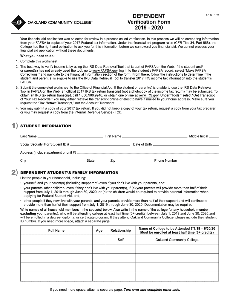 Dependent Verification Form Dependent Verification Form