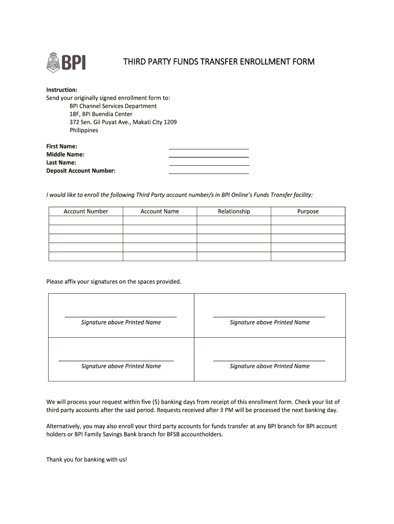 Bpi Third Party Enrollment Form